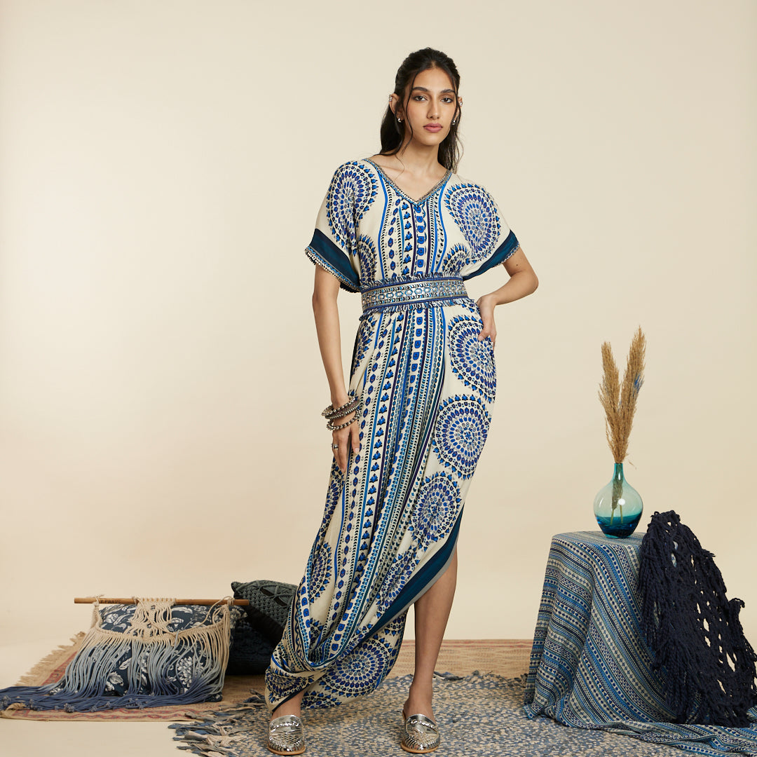 BLUE DRAPE DRESS