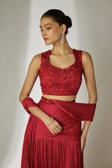 Red Pre-Draped Saree Set