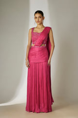 Pink Pre-Draped Saree Set