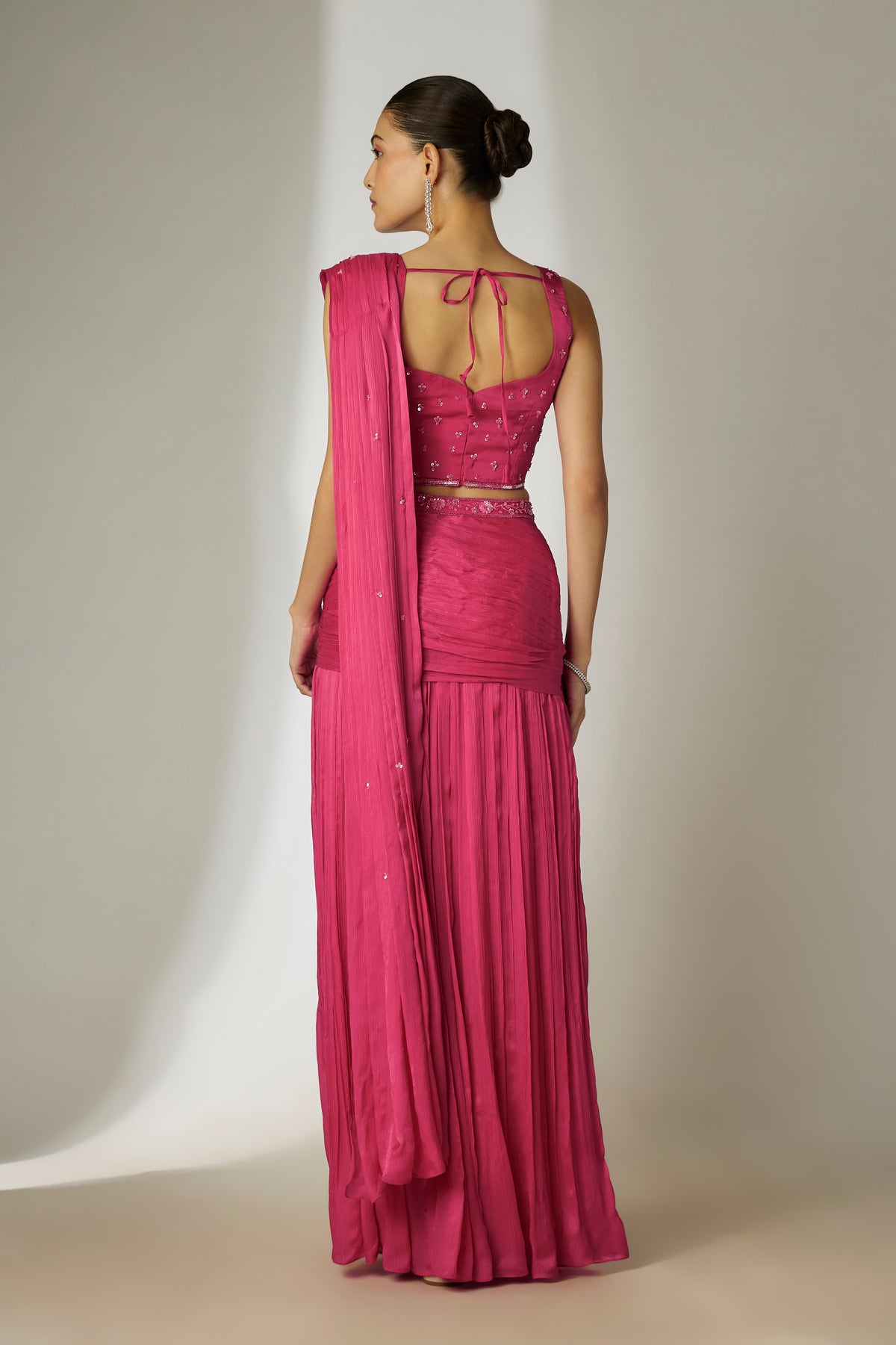 Pink Pre-Draped Saree Set
