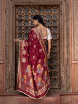Maroon Pure Chiffon Banarasi Silk Handloom Saree