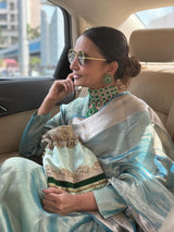Sky blue Pure Tissue Silk Banarasi Handloom Saree