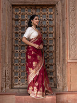 Maroon Pure Chiffon Banarasi Silk Handloom Saree