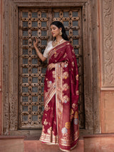 Maroon Pure Chiffon Banarasi Silk Handloom Saree