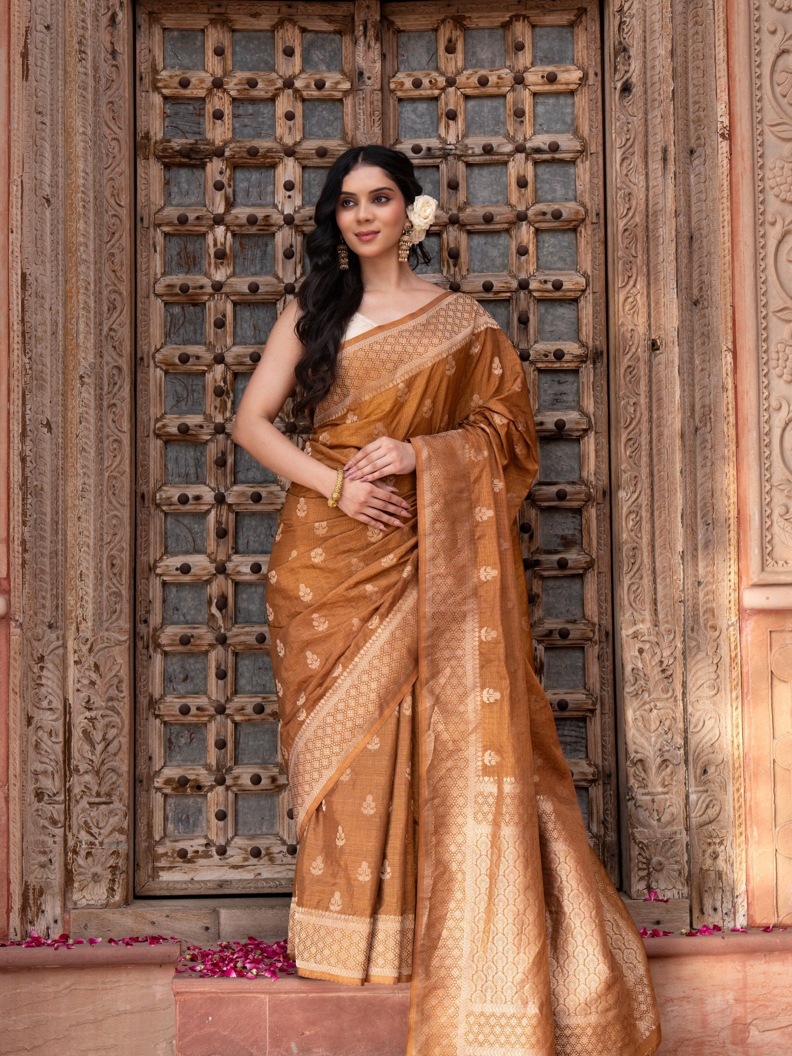 Coffee Brown Pure Katan Silk Banarasi Handloom Saree