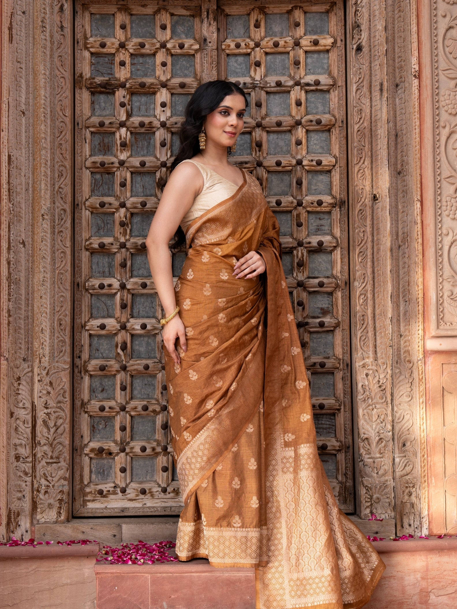 Coffee Brown Pure Katan Silk Banarasi Handloom Saree