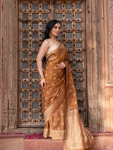Coffee Brown Pure Katan Silk Banarasi Handloom Saree
