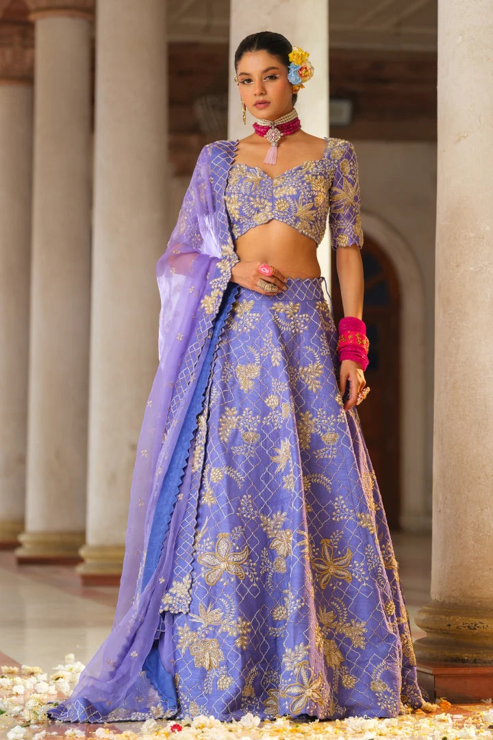 Lavendar Blue Irish Colored Lehenga Set