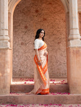 Orange Pure Tissue Silk Banarasi Brocade Handloom Saree