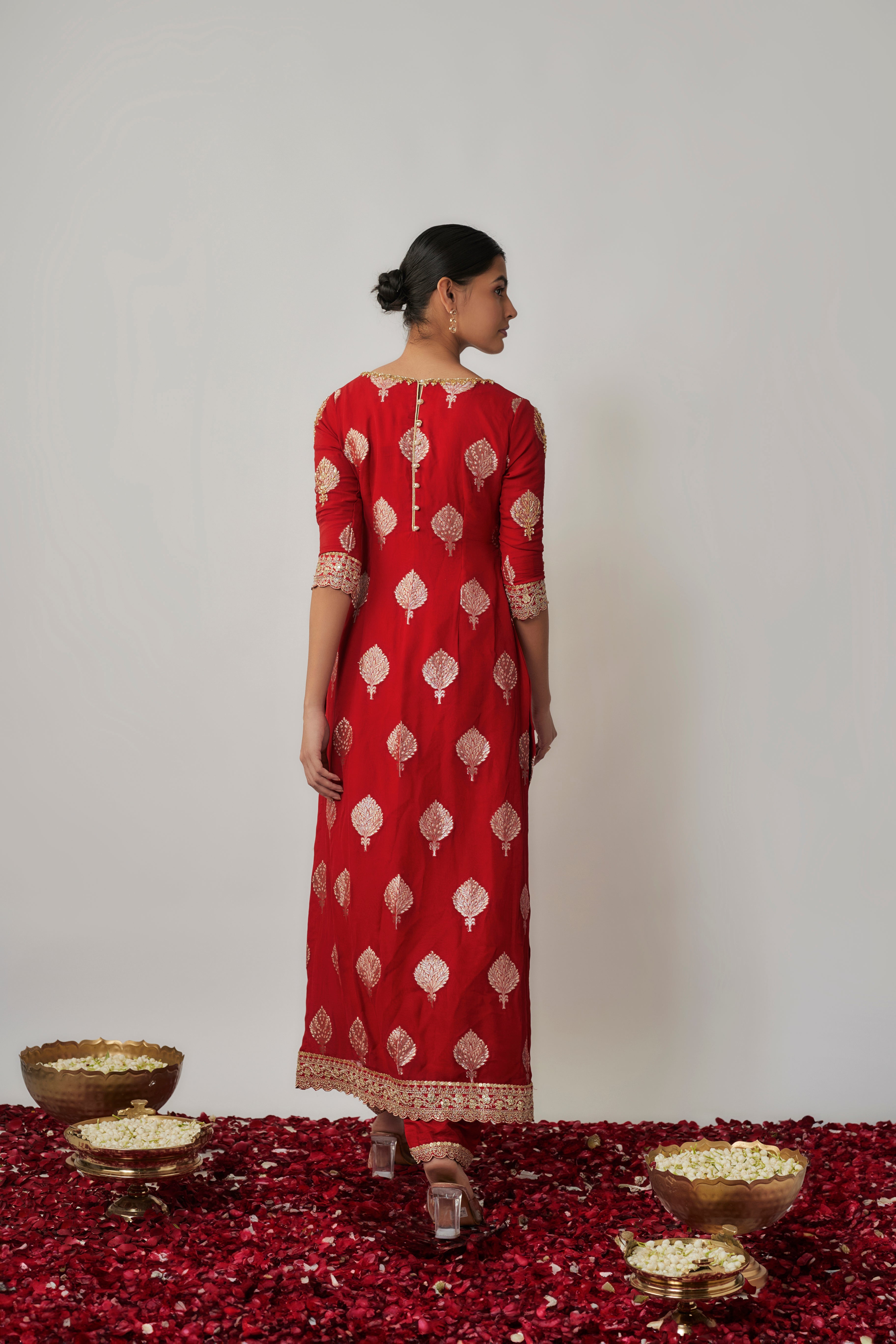 Sindhoori red georgette Benarasi kurta pants set