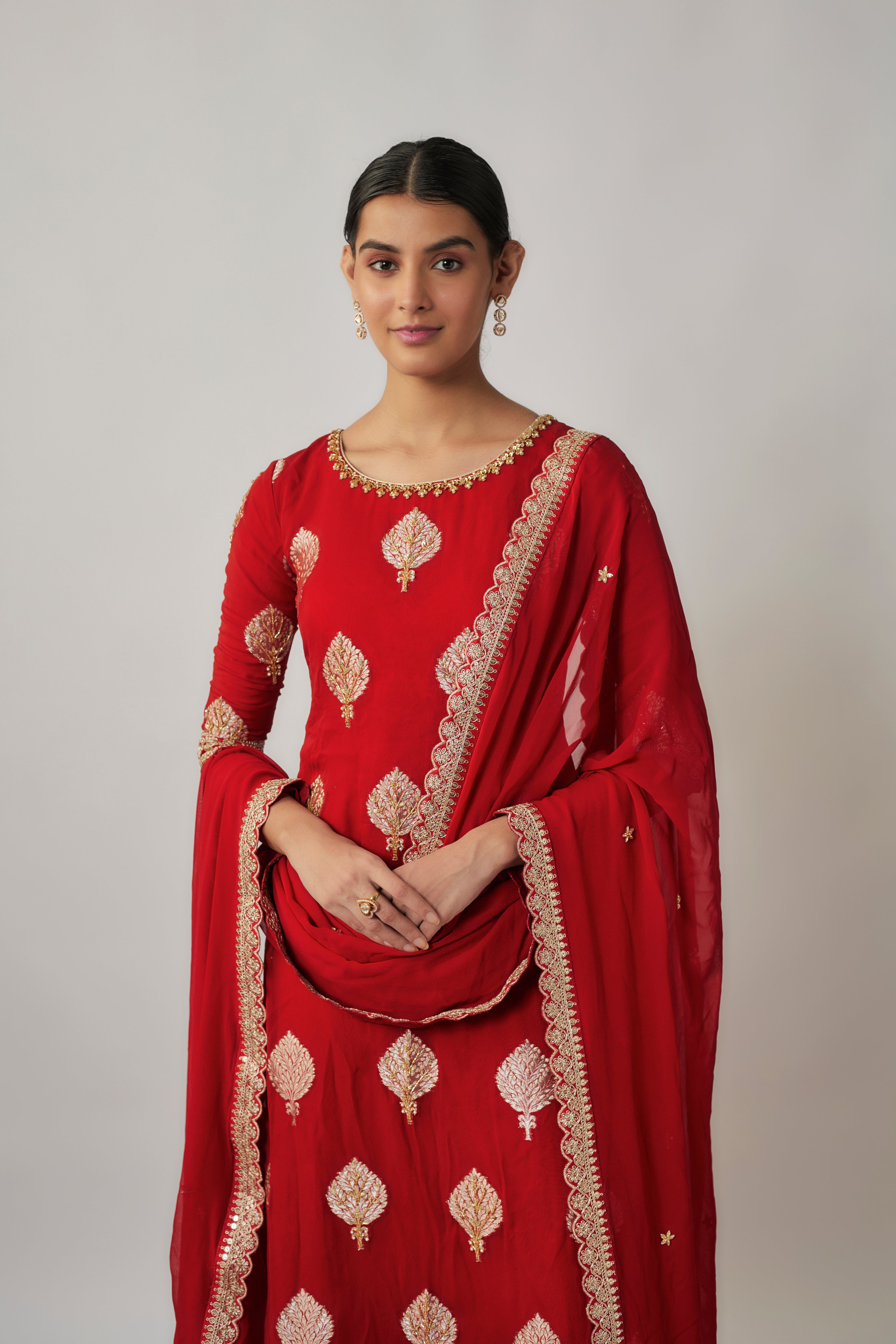 Sindhoori red georgette Benarasi kurta pants set