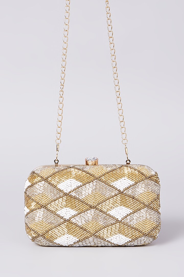 Gold Tri colored Handembroidered Clutch