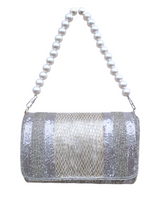 Silver Brass Beaded Flapover Clutch