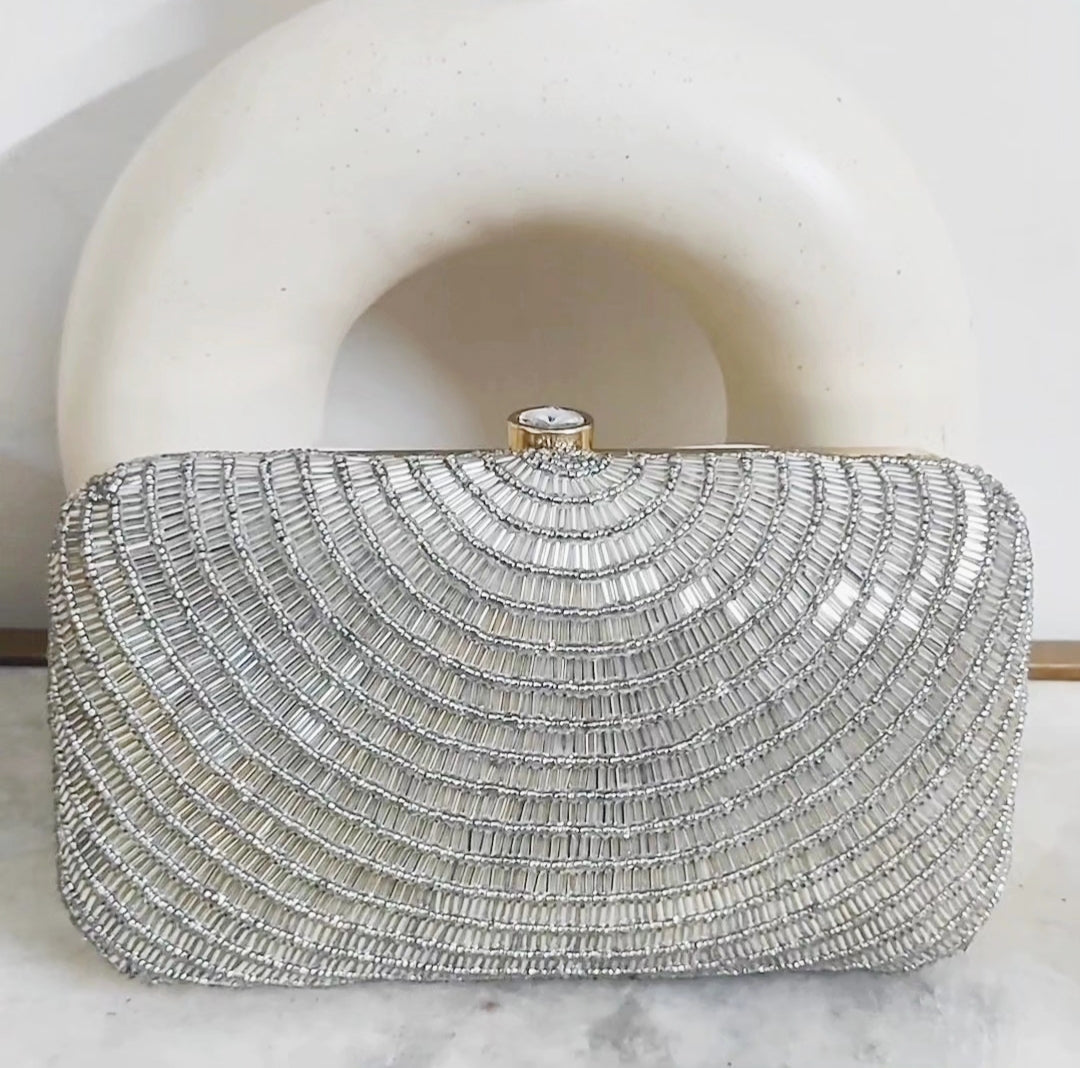 Silver Cleopatra Handembroidered Clutch