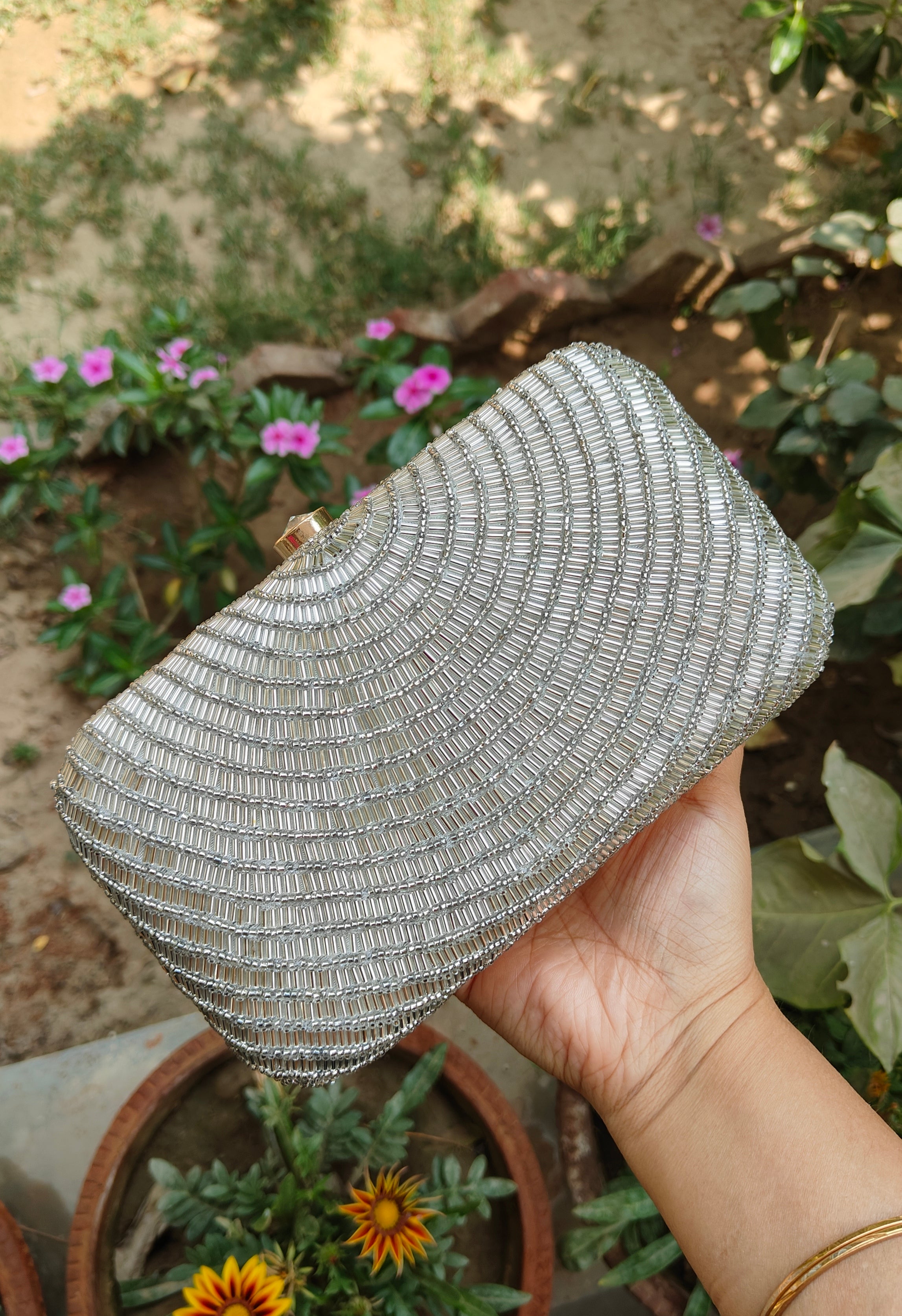 Silver Cleopatra Handembroidered Clutch