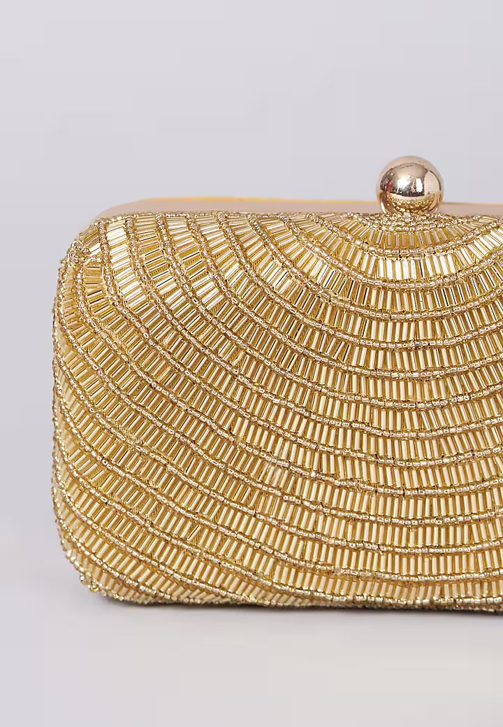 Gold Beaded Handembroidered Clutch