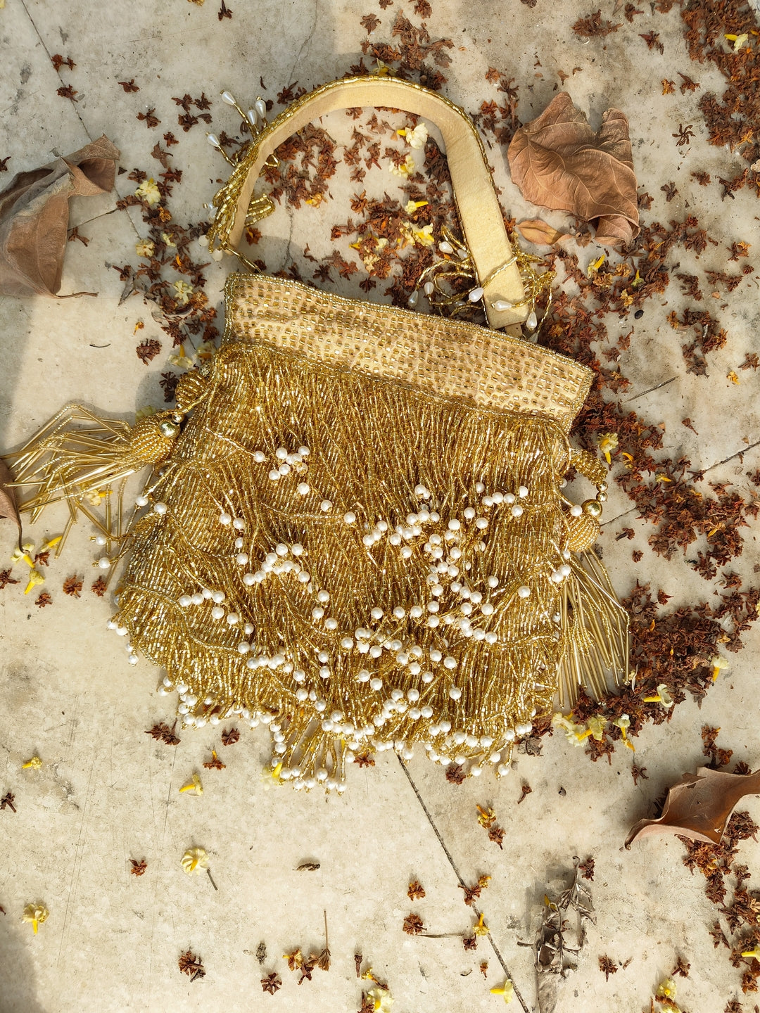 Gold Fringe Handembroidered Potli