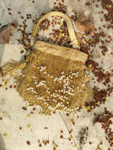 Gold Fringe Handembroidered Potli
