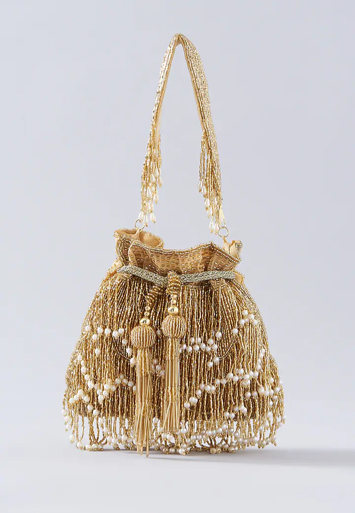 Gold Fringe Handembroidered Potli