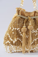 Gold Fringe Handembroidered Potli