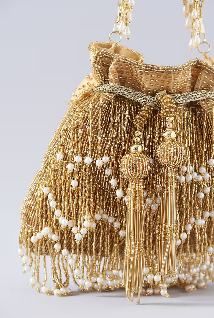 Gold Fringe Handembroidered Potli