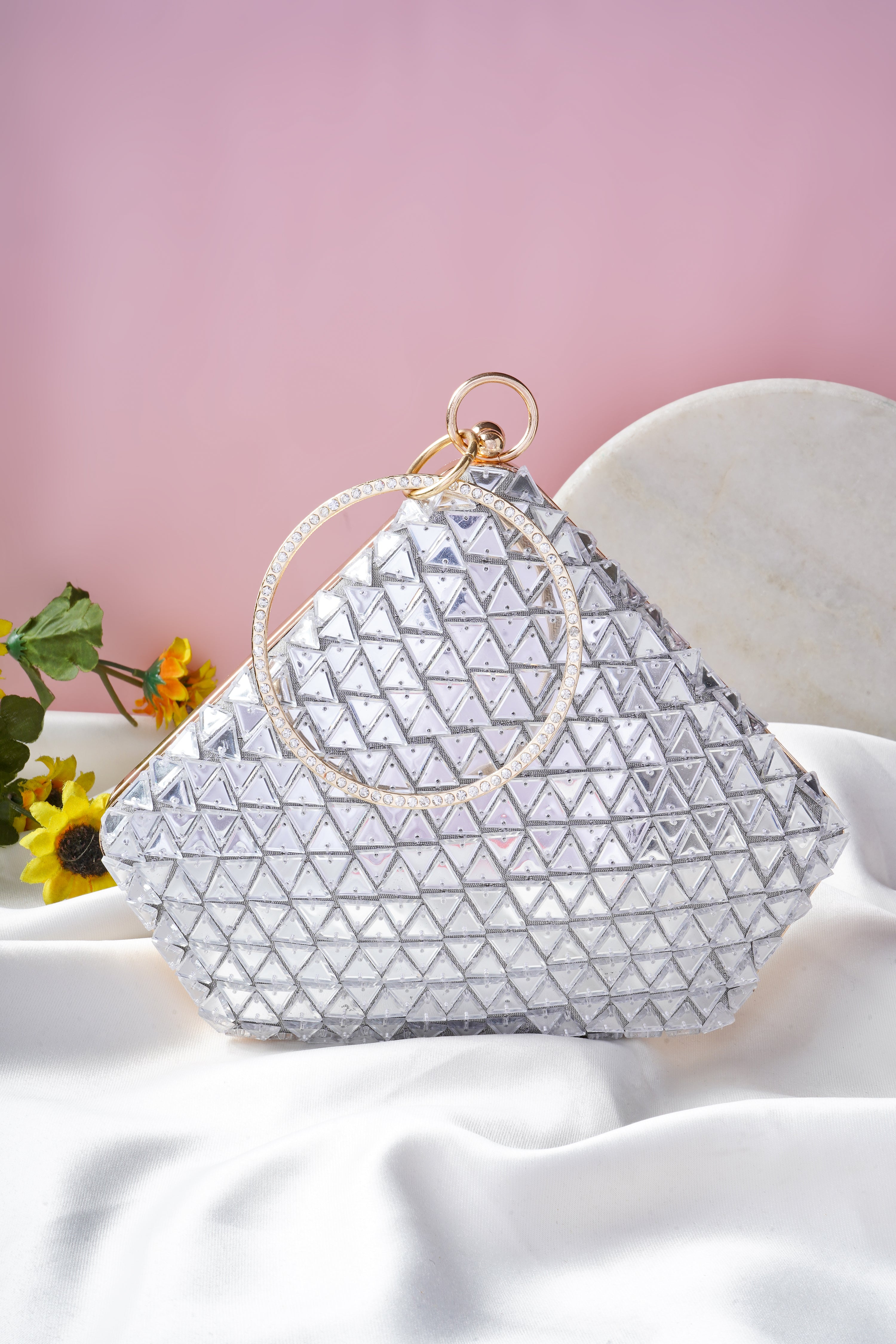 Dazzling Diamond Handembroidered Clutch