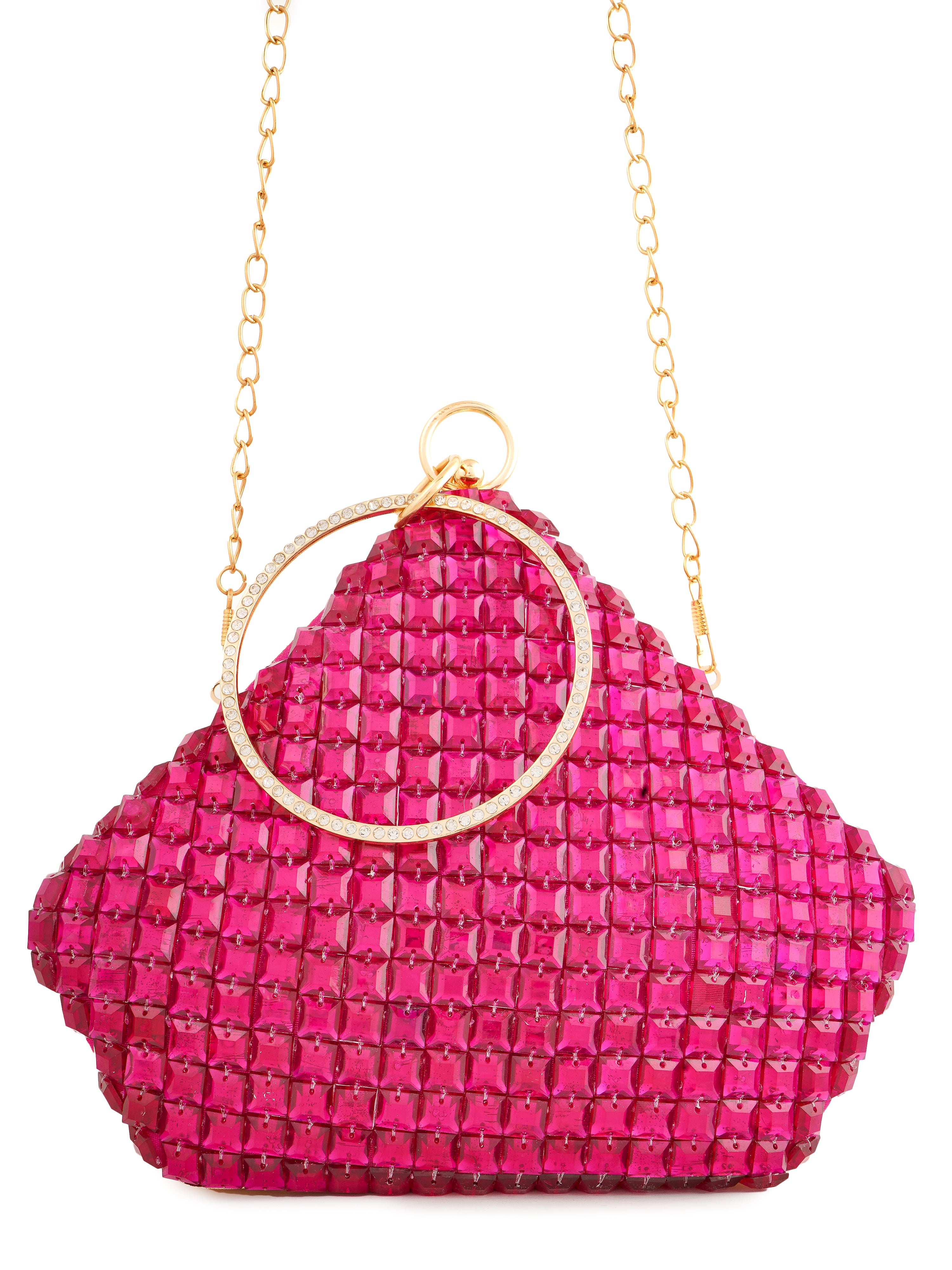 Pink Sapphire Diamond Handembroidered Clutch