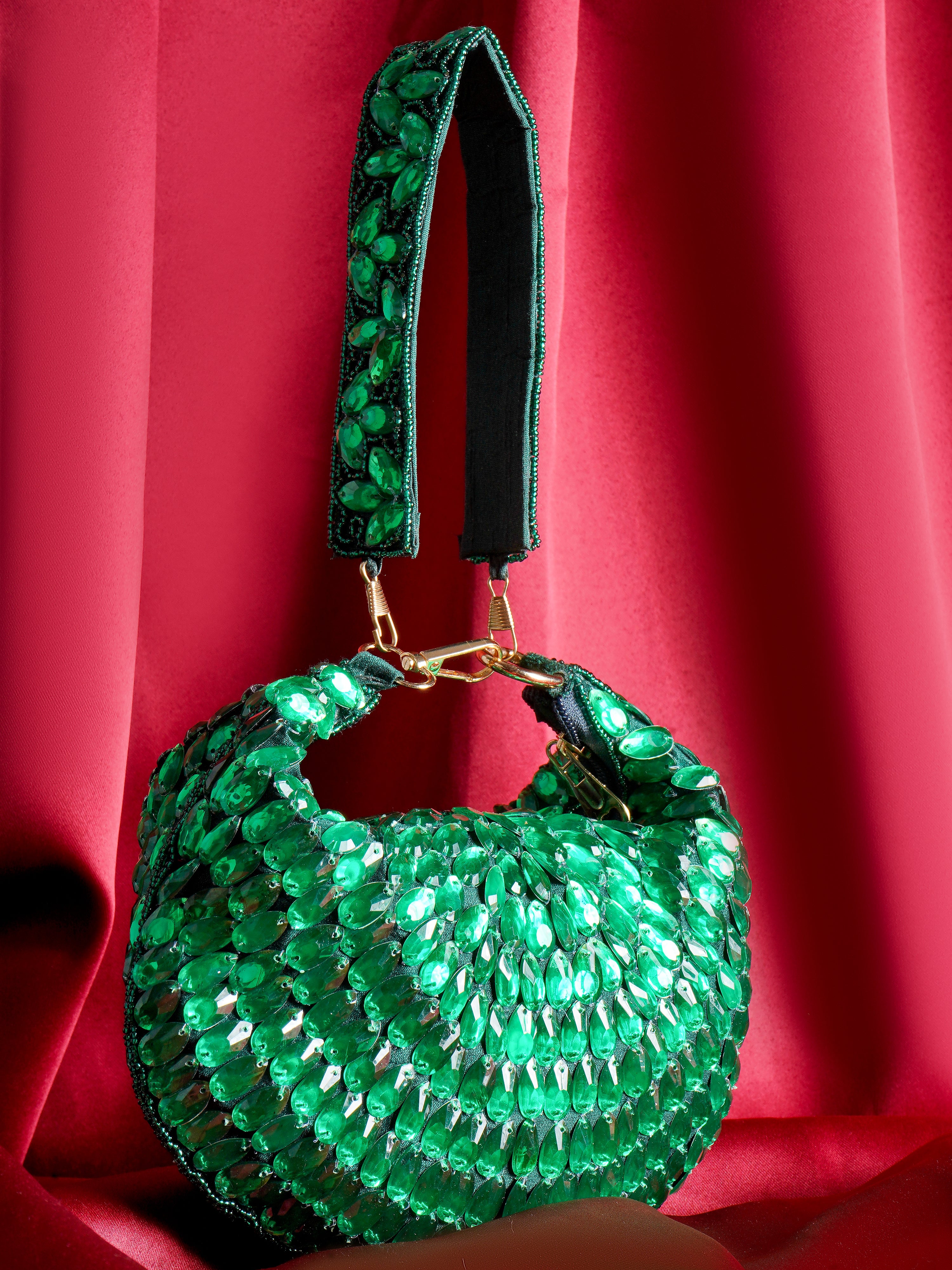 Emerald Glow Handembroidered Purse