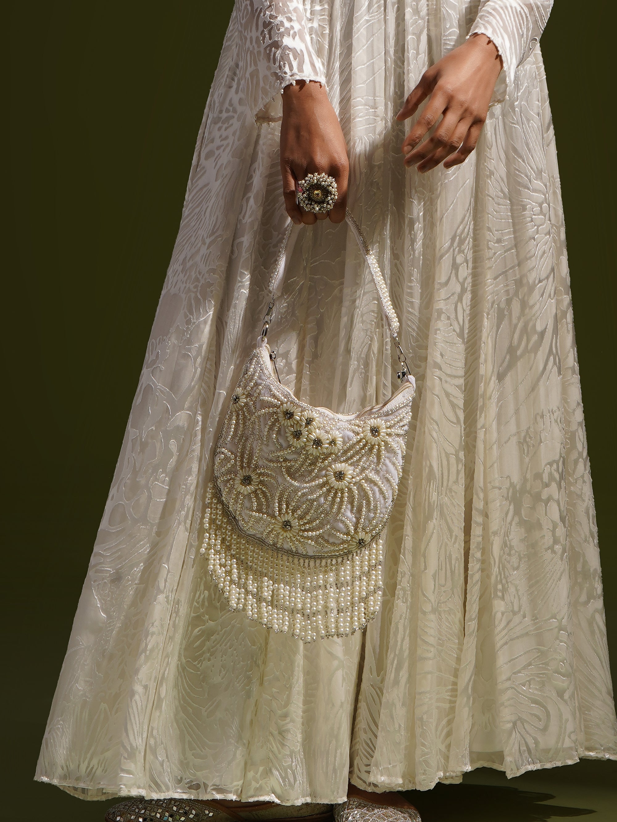 Moonlit Pearl Handembroidered Purse