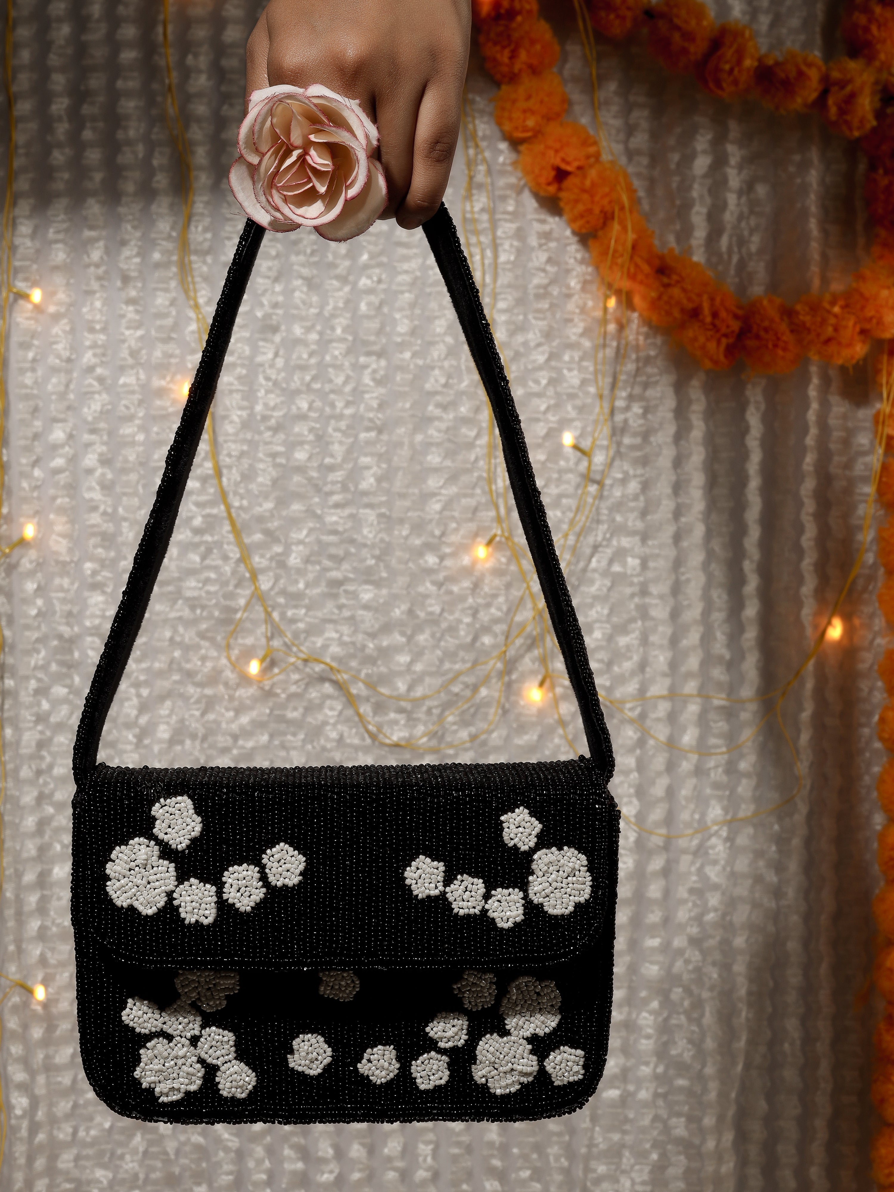 Black Rose Beaded Handembroidered Purse