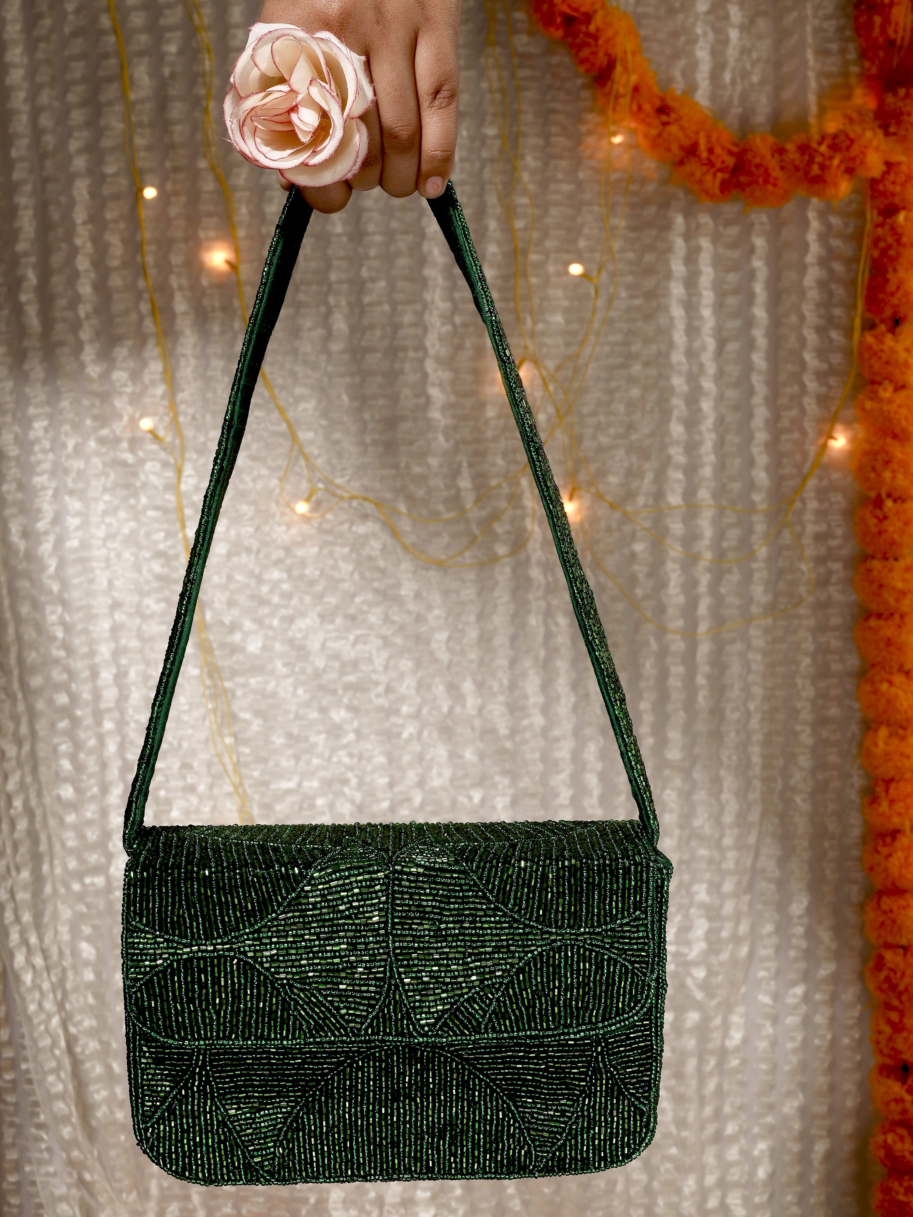 Evergreen Luxe Beaded Handembroidered Purse