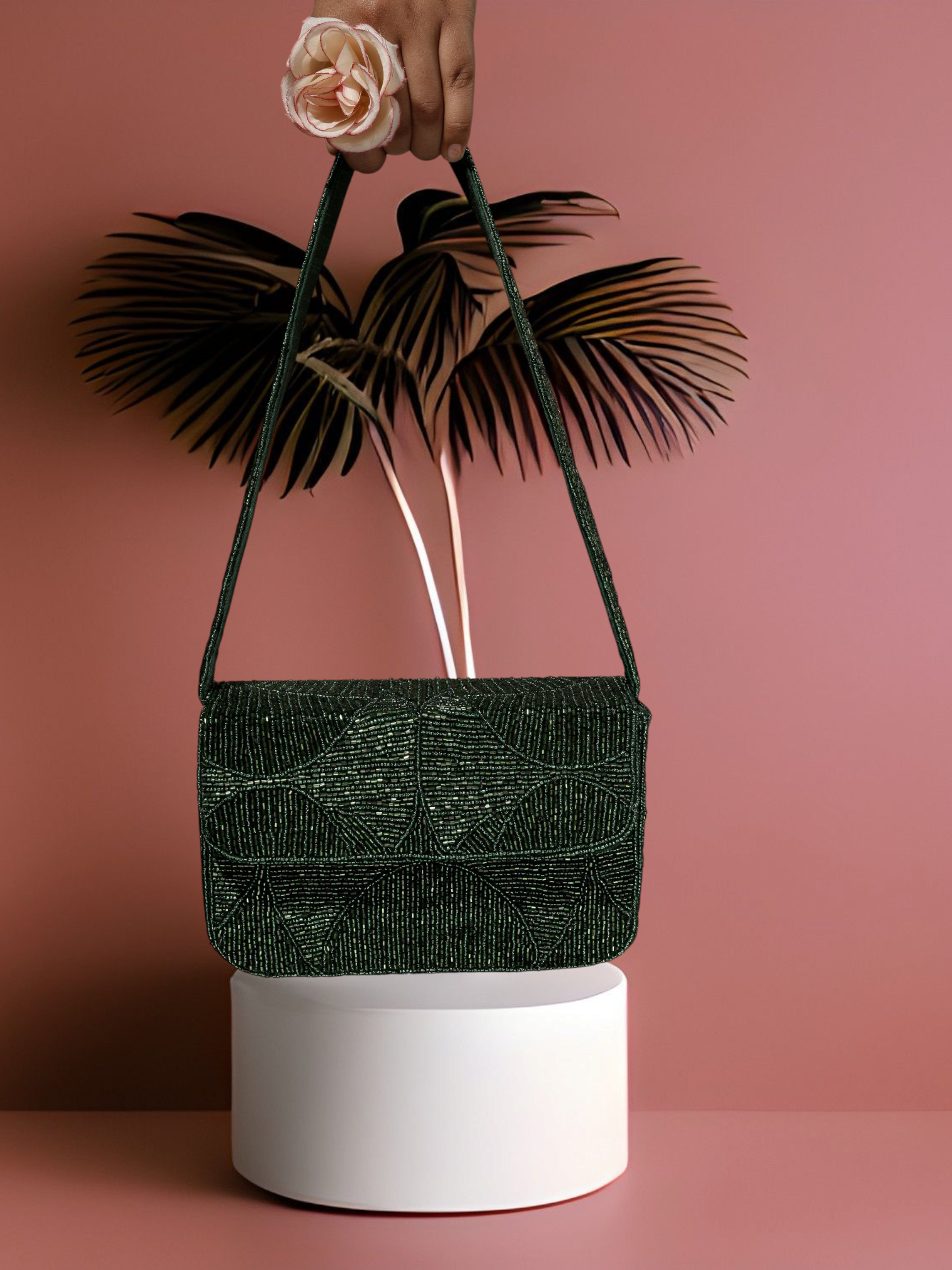 Evergreen Luxe Beaded Handembroidered Purse