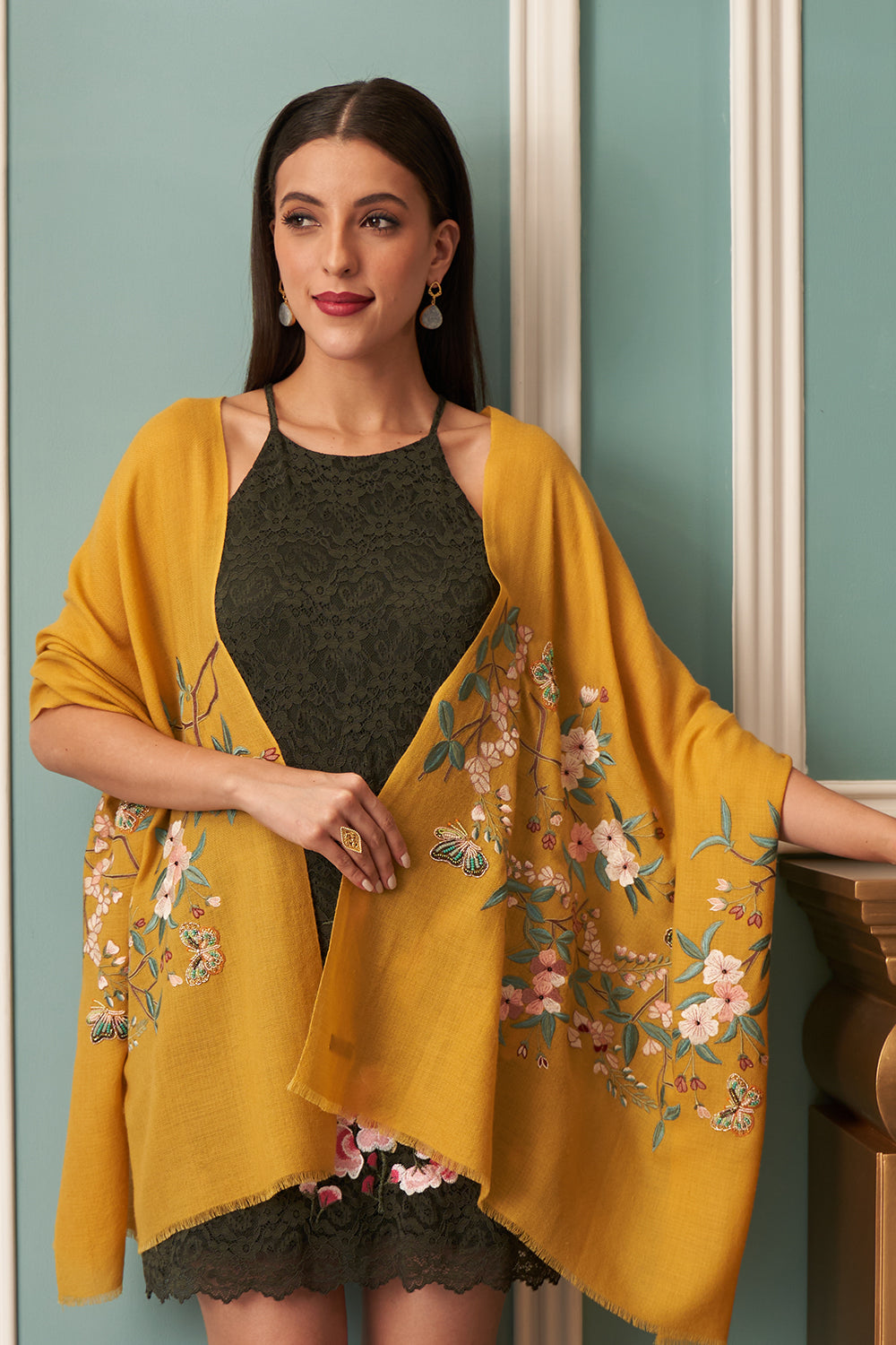 A Garden Diary | Embroidered Fine Merino Wool Stole