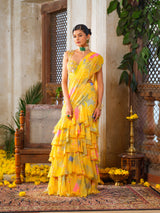 Genda ruffled saree set