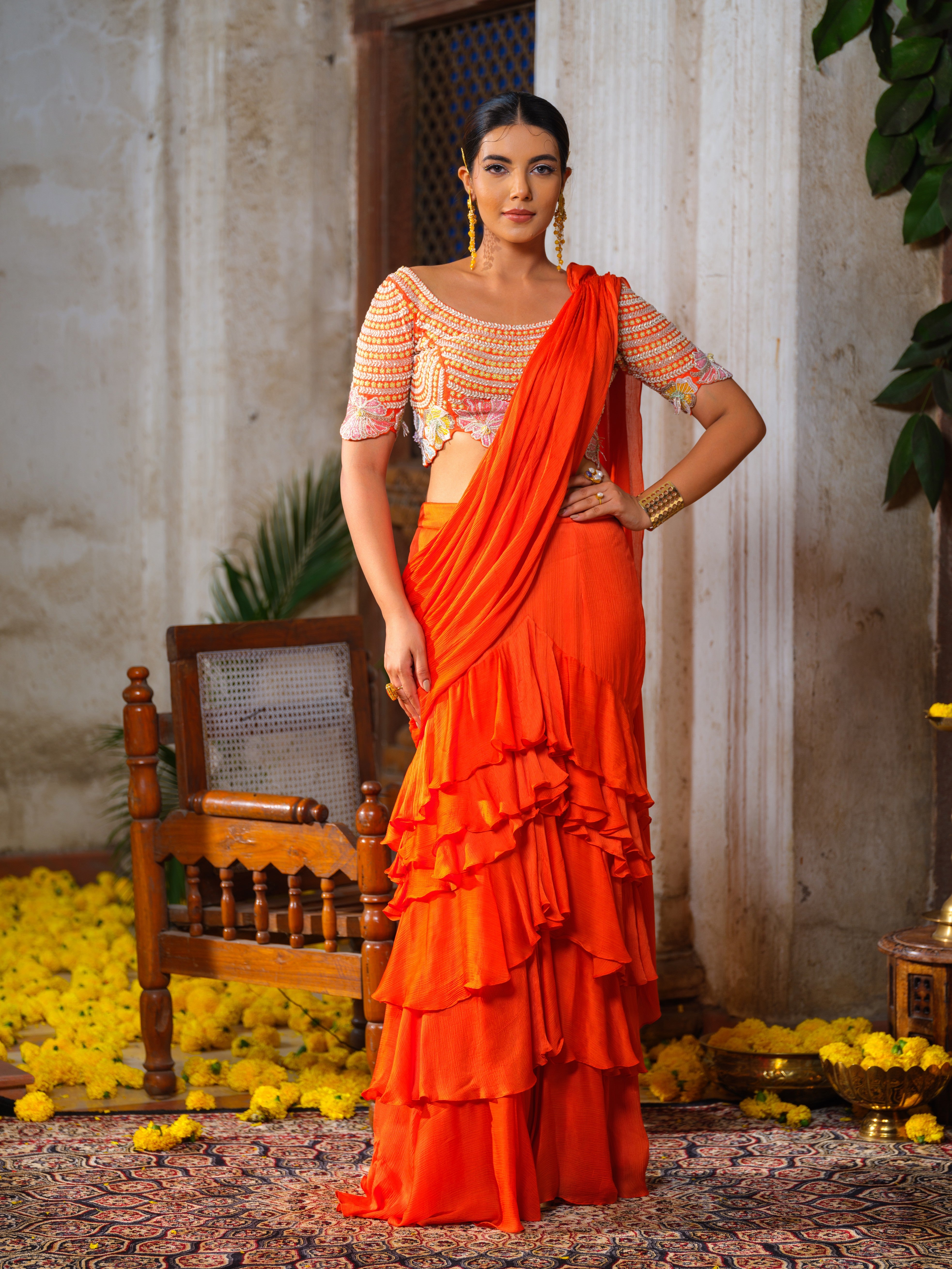 Lea o ruffled saree set