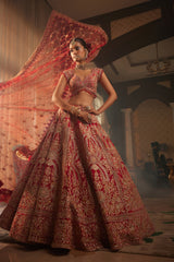 Red heavily embroidered lehenga
