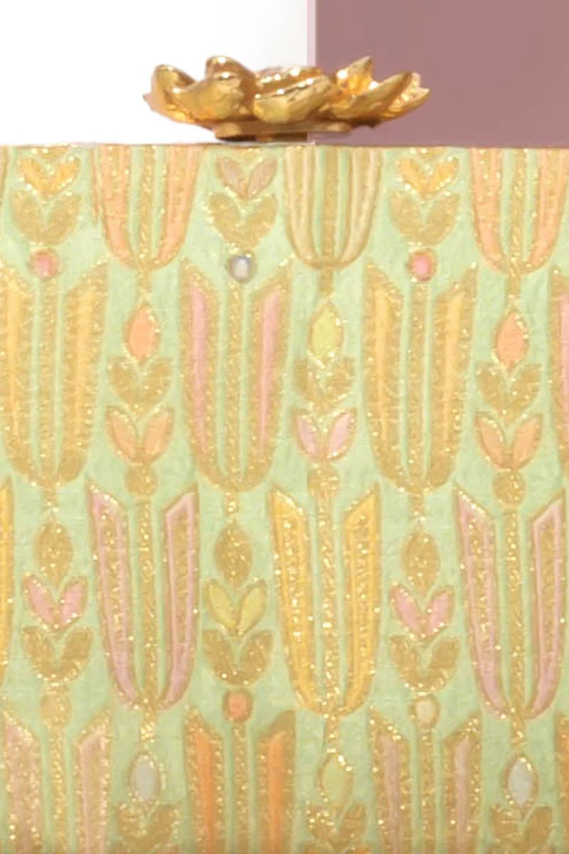 Titli Pure Banarasi Silk Capsule Clutch - Green