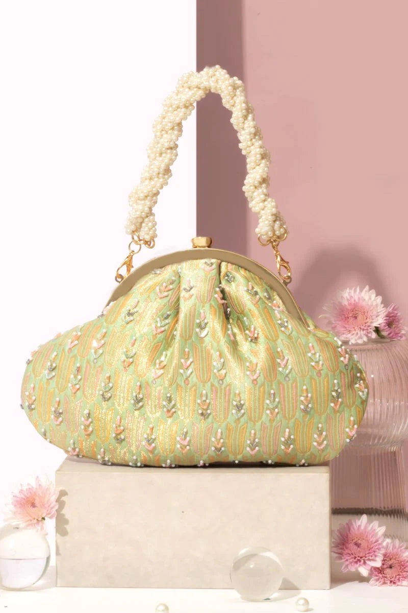 Titli Pure Banarasi Silk Vintage purse - Green