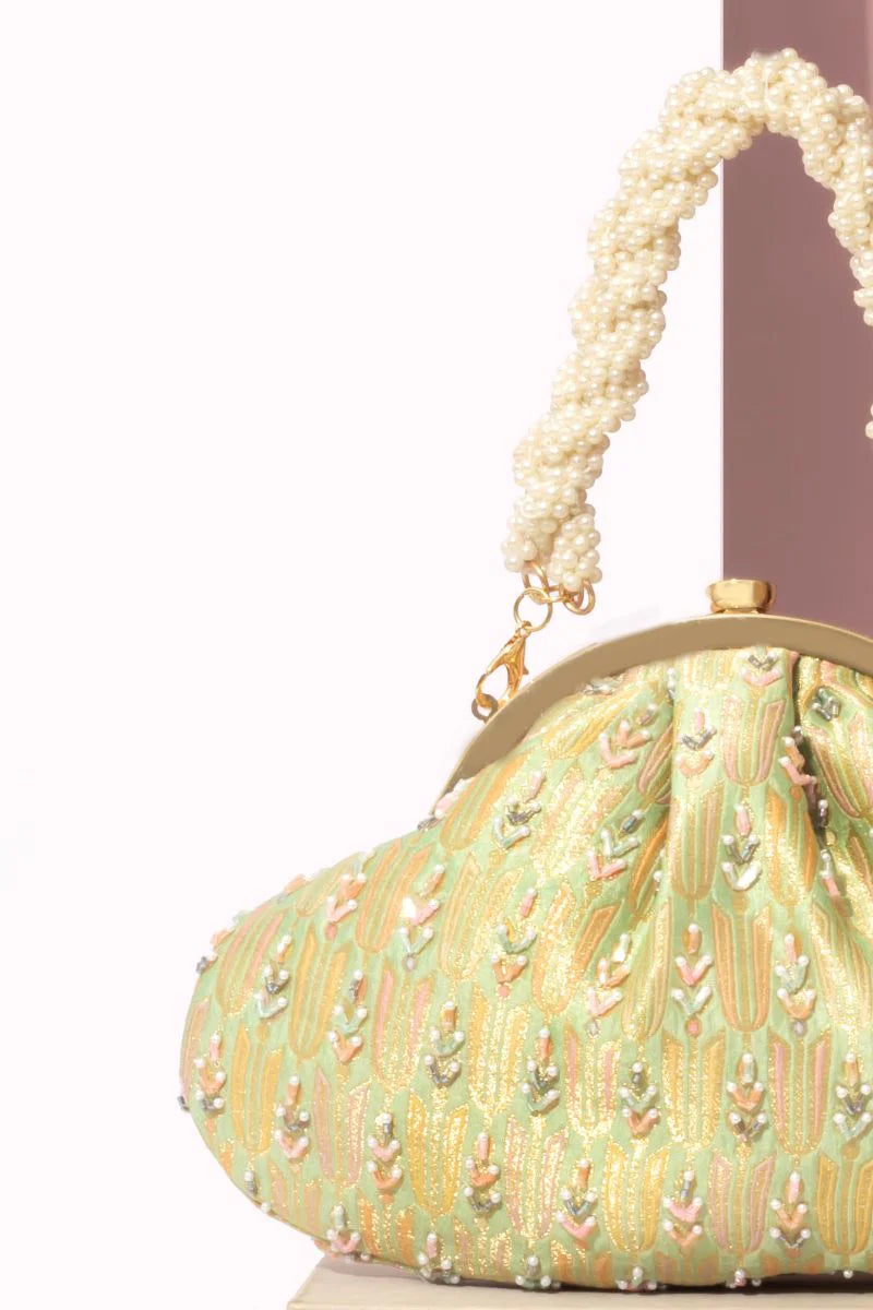 Titli Pure Banarasi Silk Vintage purse - Green
