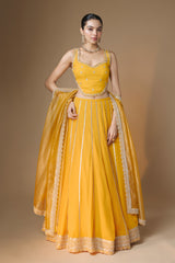 Sunset yellow embroidered corset lehenga set