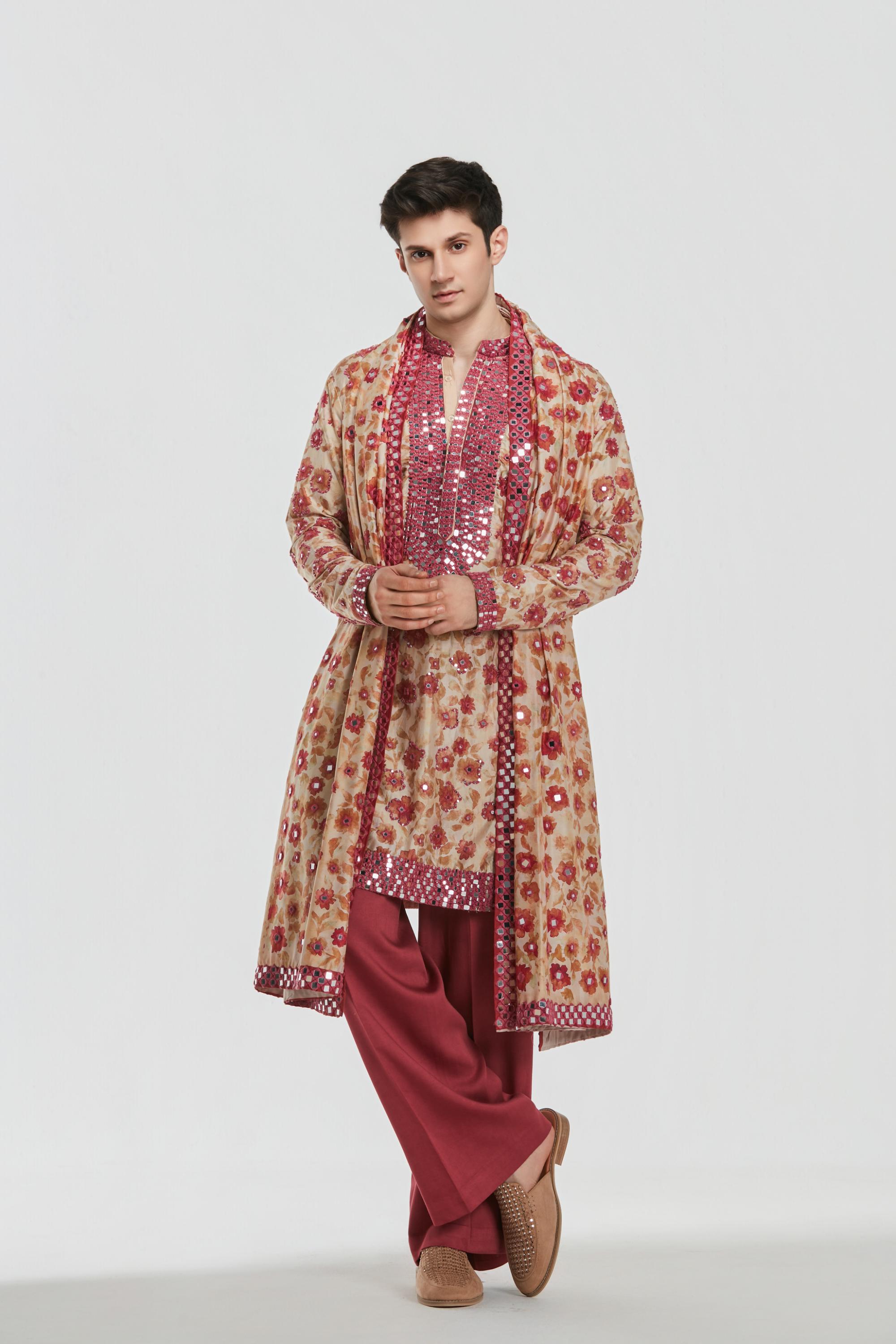 Kurta and stole - heavy chanderi , pant -Cotton twill