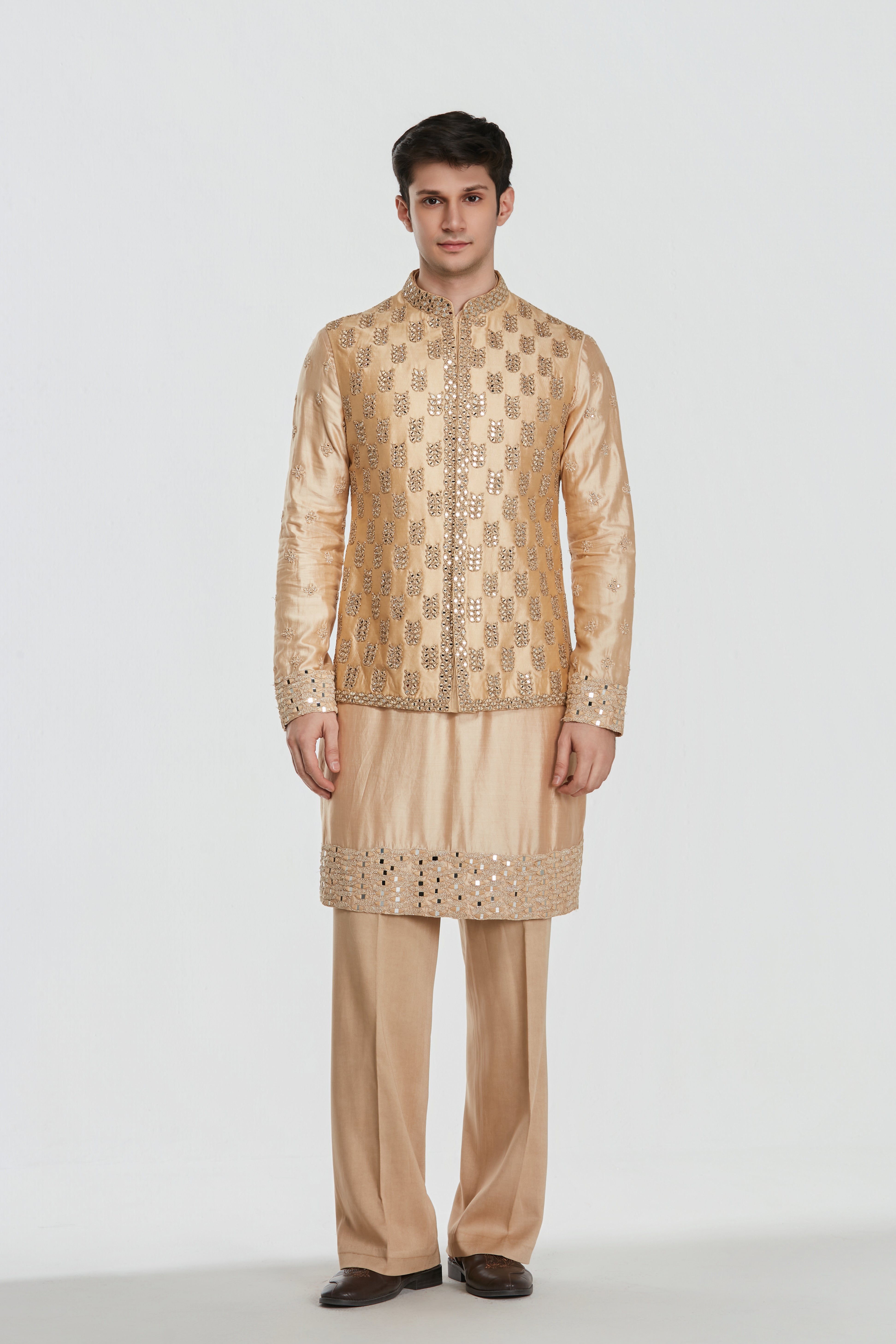 Kurta and jacket- heavy chanderi , pant -Cotton twill