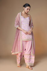 Lilac benarasi jaal kurta & farshi salwar set