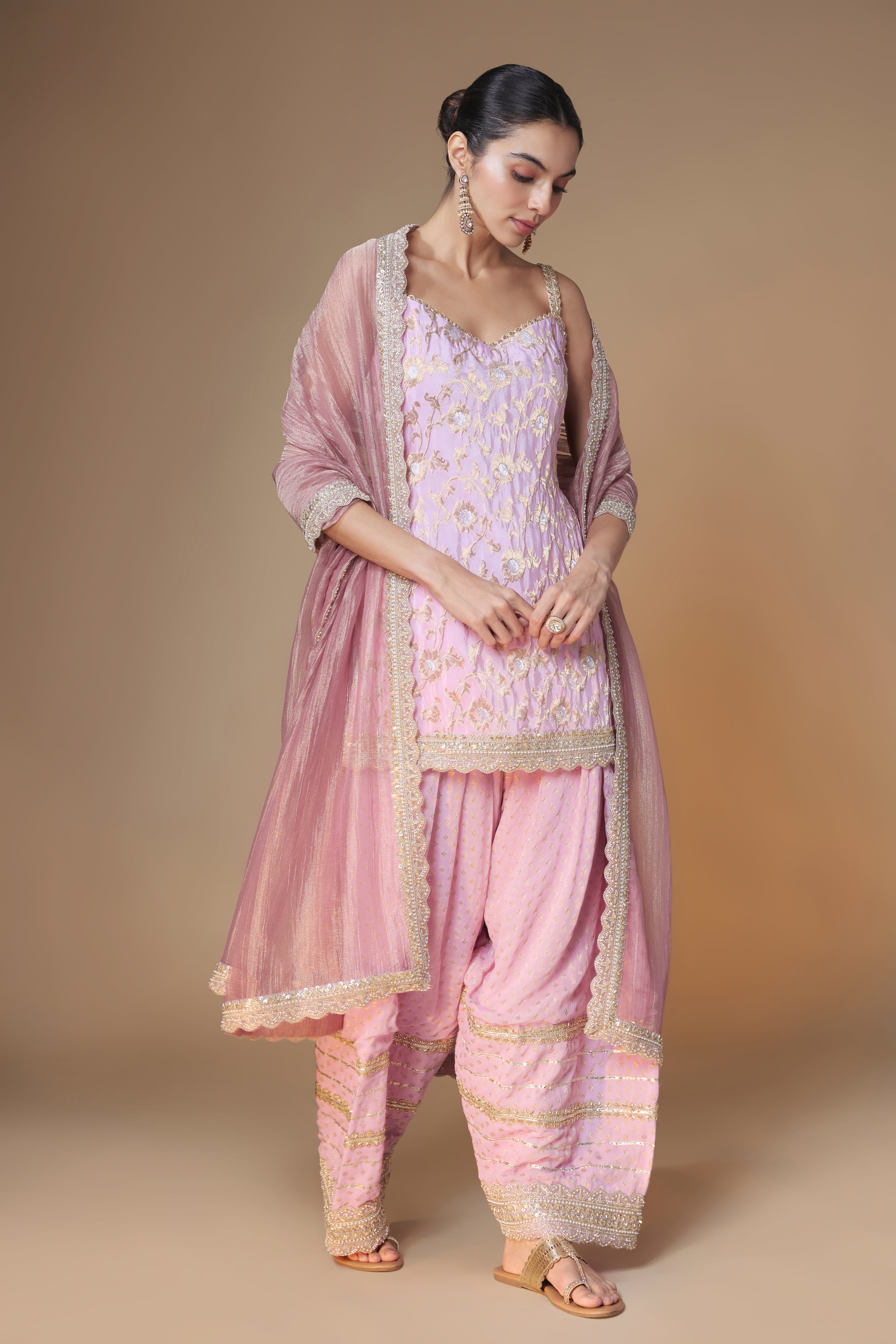 Lilac benarasi jaal kurta & farshi salwar set