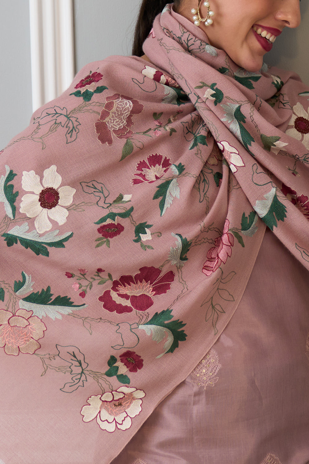 A Perfect Bloom | Embroidered Pure Cashmere Stole