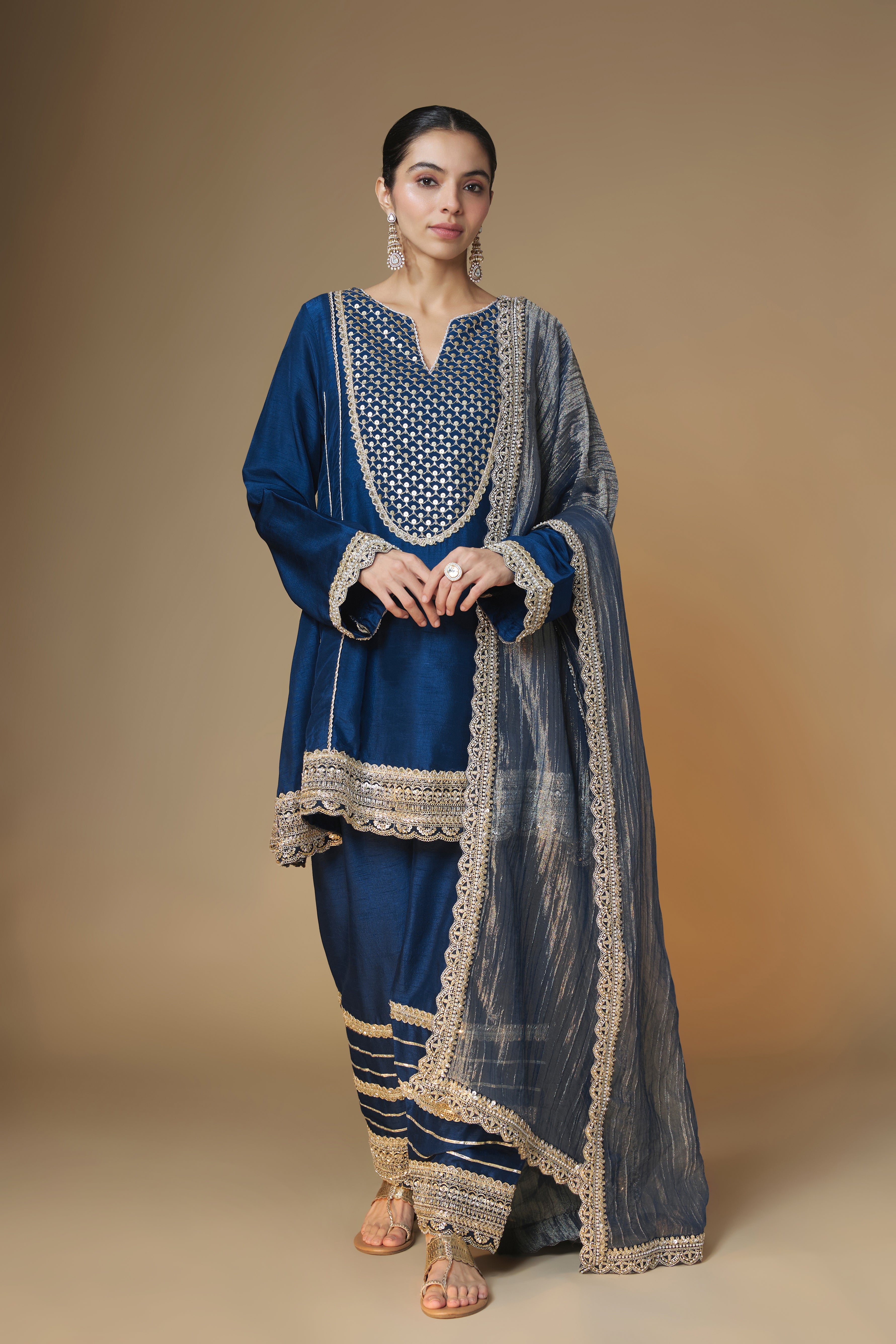 Midnight blue choga kurta & salwar set