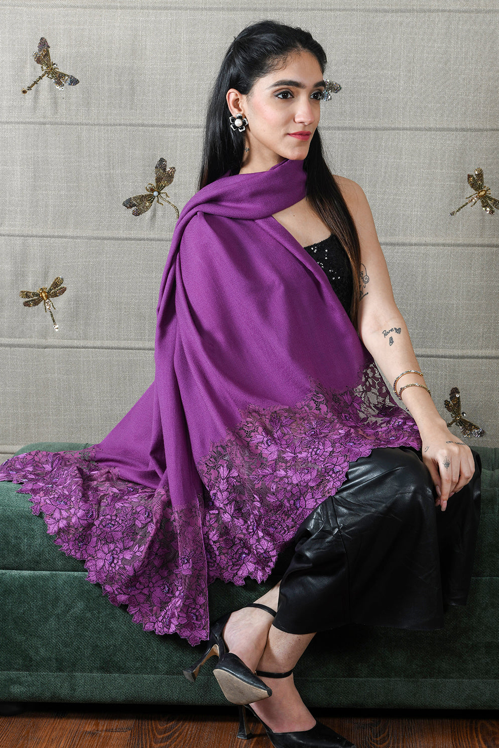 A Rose Filigree | Embroidered Wool Silk Stole