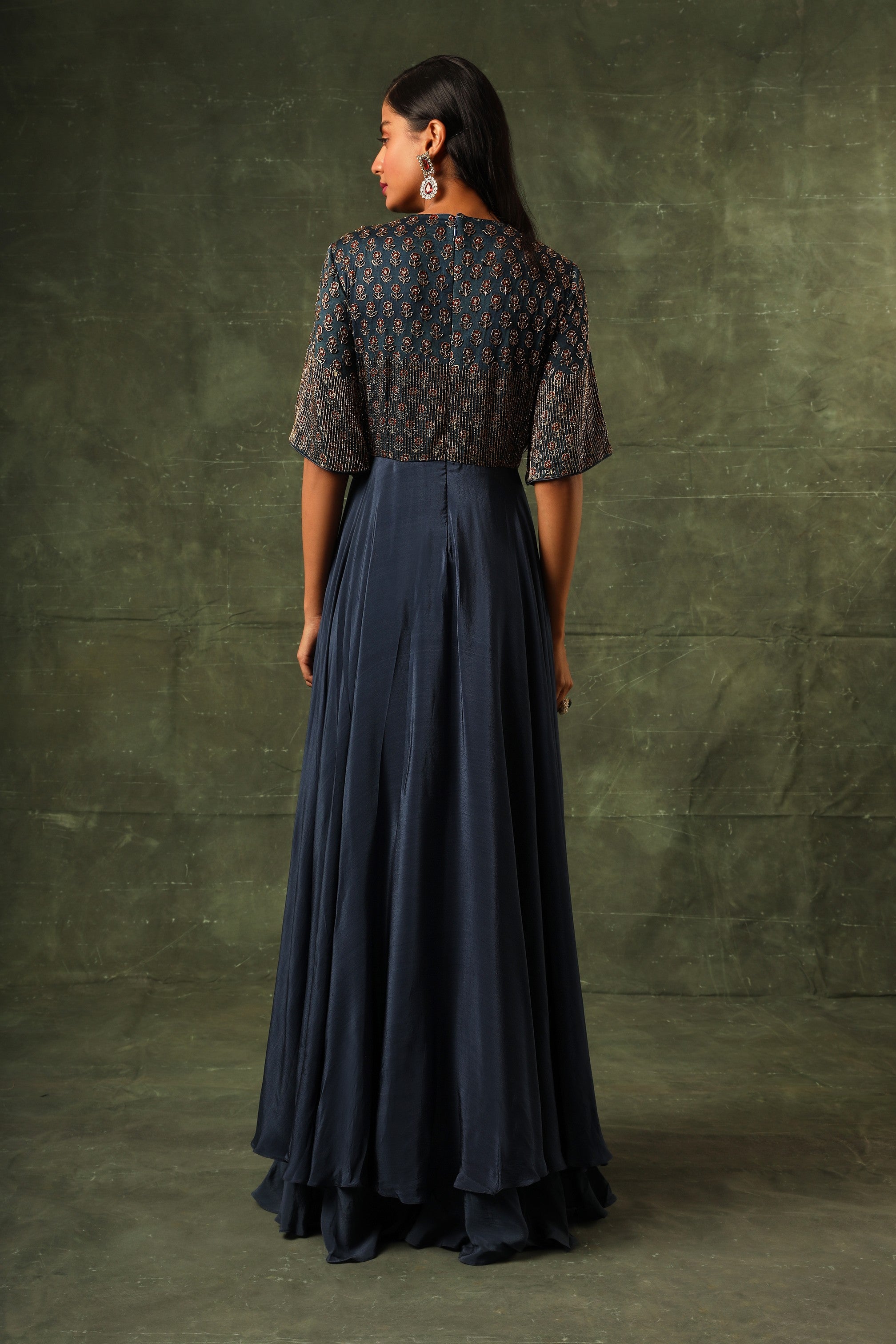 Blue ajrakh A-line Gown