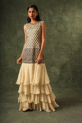 beige Four tiered ruffle dress