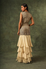 beige Four tiered ruffle dress
